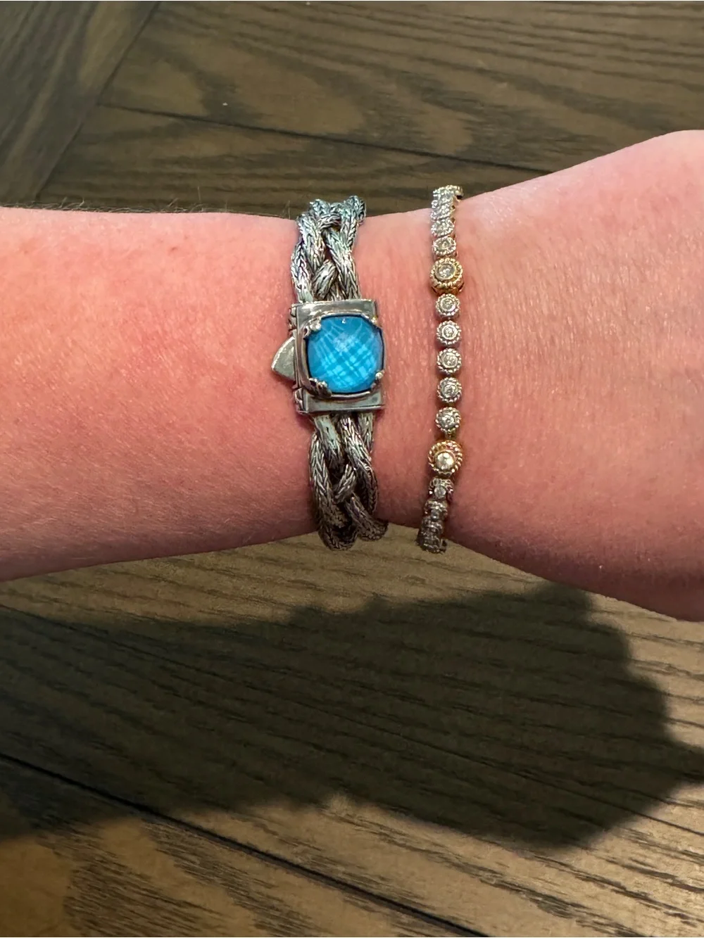 Samuel B 925 Sterling Silver Blue Topaz Tulang Naga Braided Bracelet 36.5g 8”